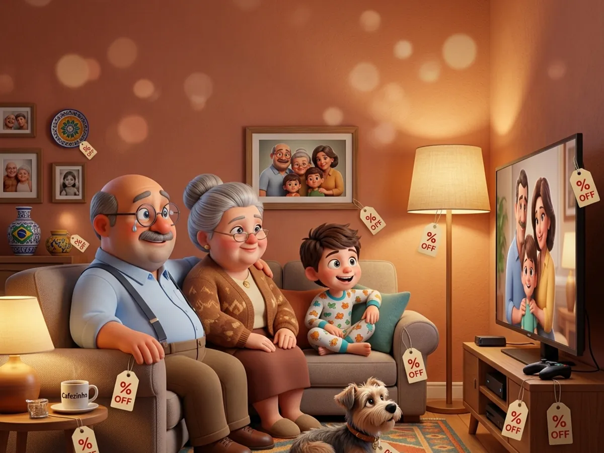 Seu Chorinho e sua família reunidos no sofá de casa